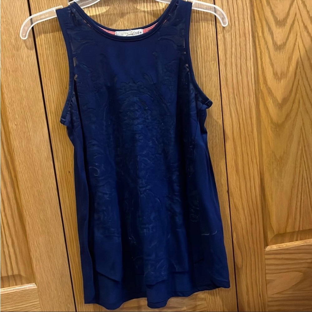 Rewind Navy Blue Embossed Sleeveless Tank Top